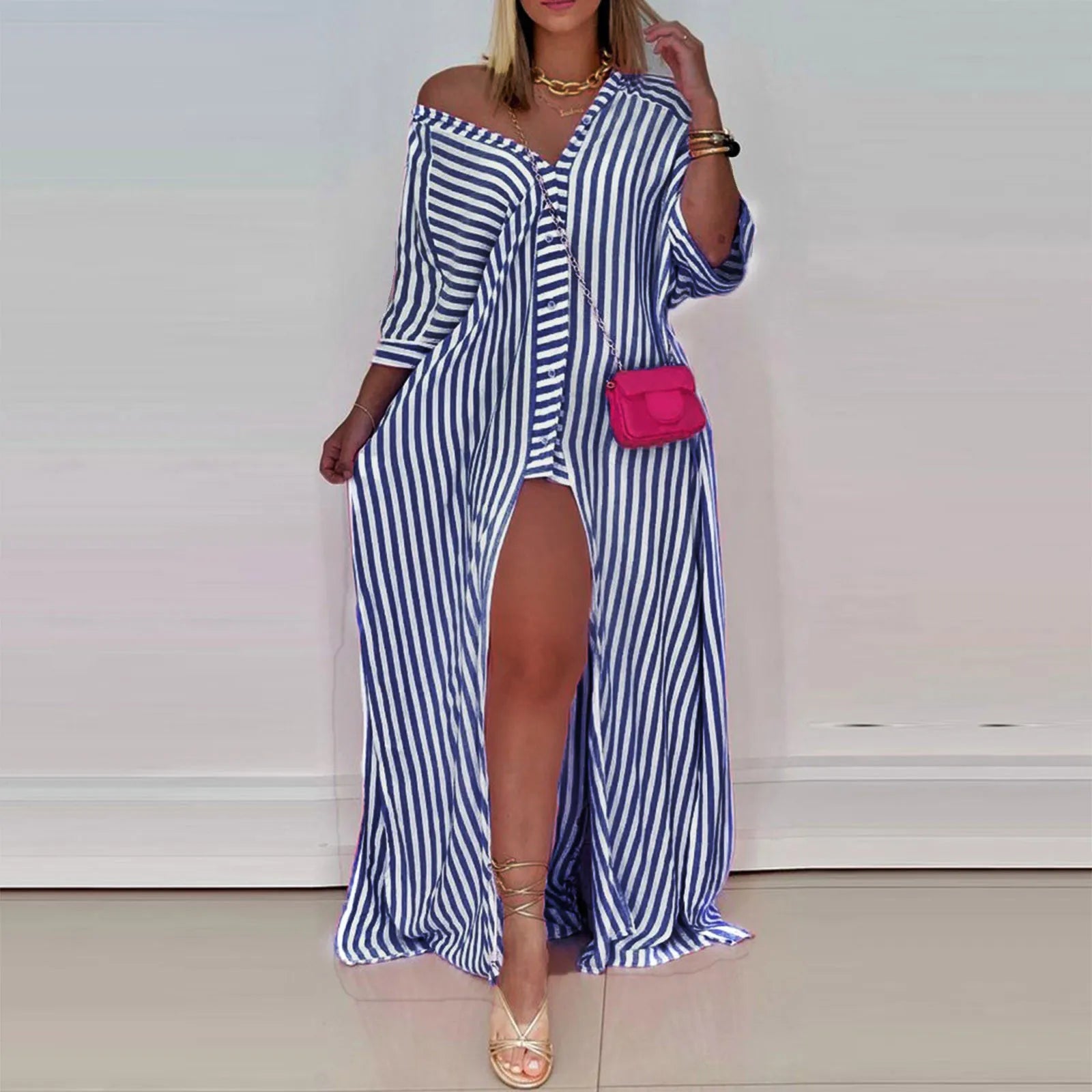 Turn-down Collar Summer Maxi Long Shirts Female Casual Evening Party Boho Dress