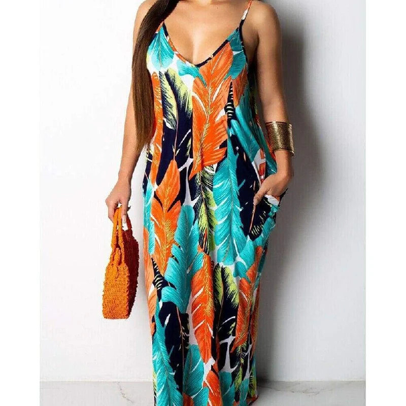 FashionSierra - Fashion Women's Maxi Long Boho Dress Hot V Neck Sleeveless New Floral Summer Beach Cocktail Party Loose Sundress