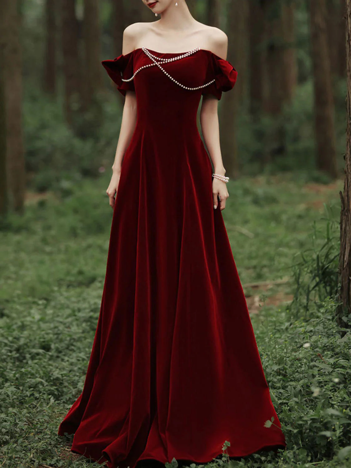 Velvet A Line Burgundy Long Prom Dress Burgundy Formal Evening Dresses