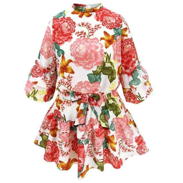 FashionSierra - Women Dress Party Night Club Wear Casual Floral Printed Turtleneck Long Sleeve Ruffled Women A Line Dress  Long Sleeve Dress