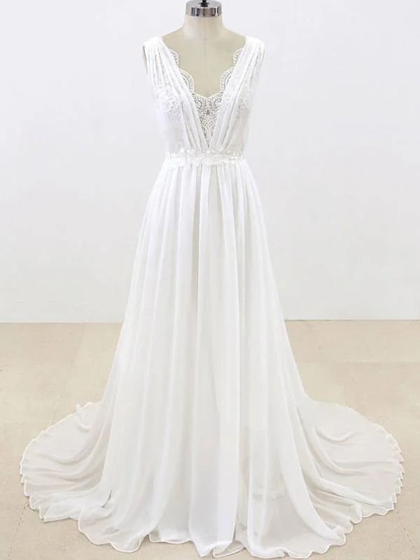 Elegant Unique V Neck Cheap Beach Wedding Dresses Online, WD374