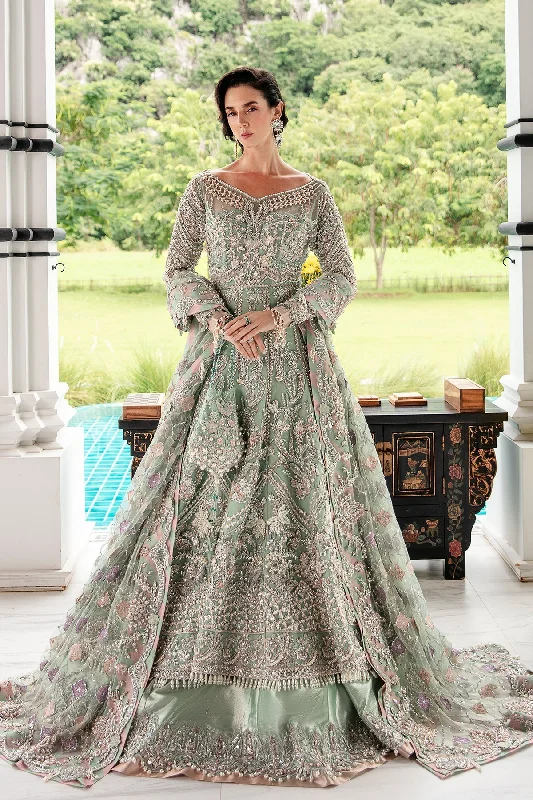 Luxury Mint Green Embroidered Pakistani Wedding Wear Pishwas Lehenga