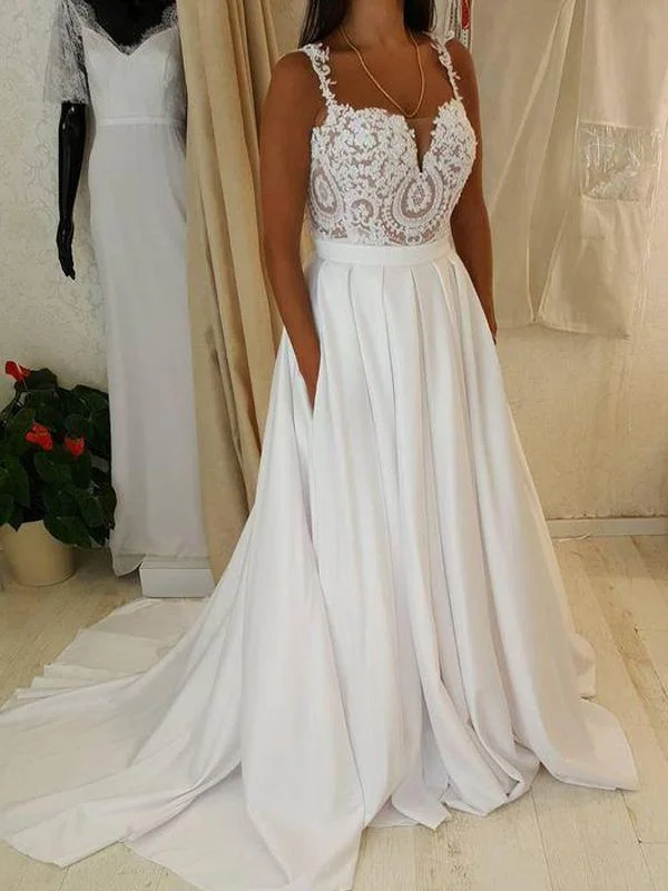 Two Straps Sweetheart Lace A-line Cheap Wedding Dresses Online, WD334